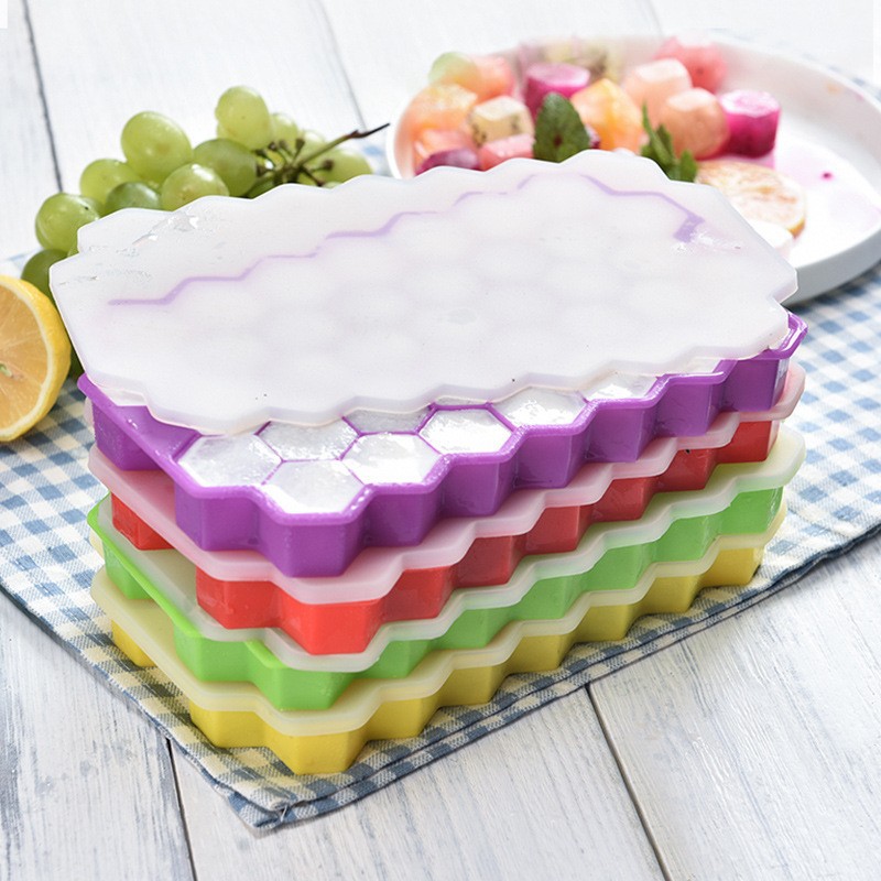 Ice Mold Sphere - シリコンアイスグリッドボールキューブモールド、カバー付き、収納ボックス、簡単に引き落とす、バー、ホームパーティー、キッチンツール、37グリッド