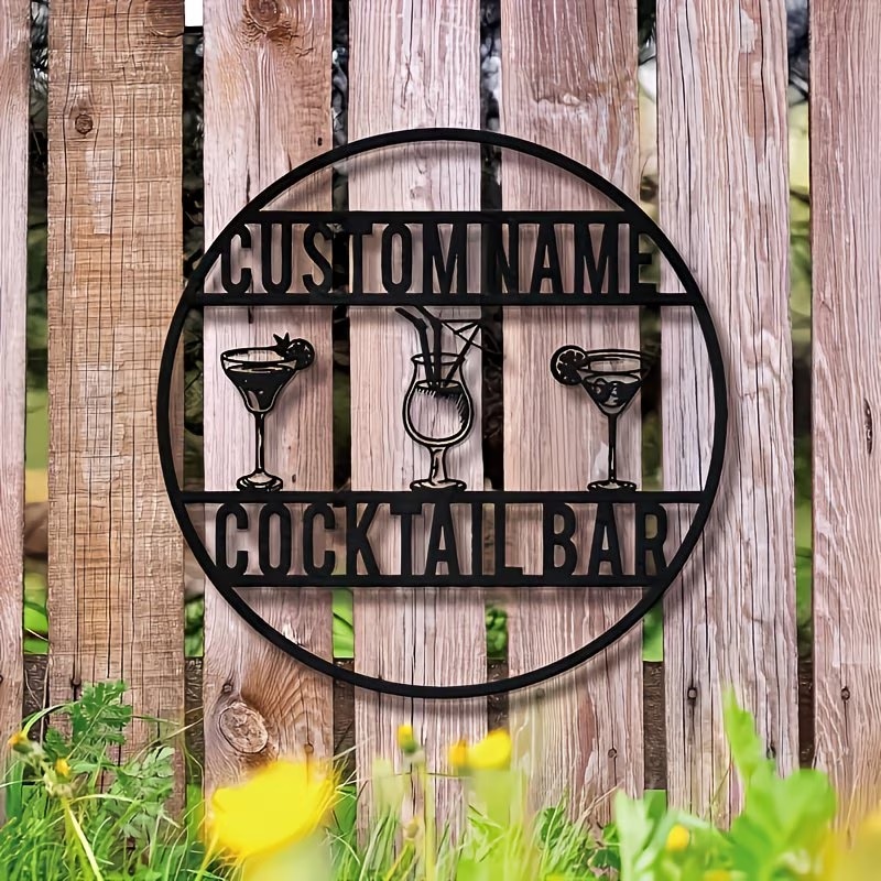 Home Bar Cafe - カスタムネームカクテルバーサイン、ボヘミアンスタイルの金属製壁飾り、マティーニグラス、ピッチャーデザイン付き、自宅、カフェ、バーに最適