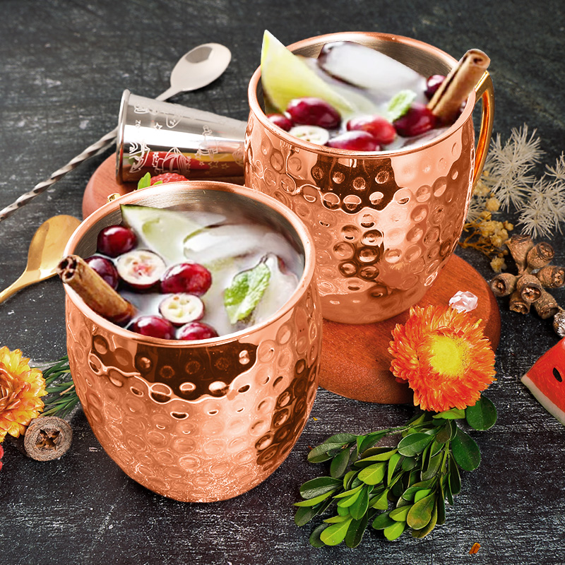 Mule Copper Mug - モスクワミュールステンレス鋼マグカップ金属製落下防止ビールカップ銅メッキハンマードマグカクテルワインシャンパンパーティーバードリンクカップ