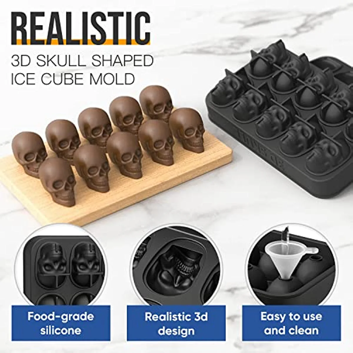 ウイスキー用製氷機型 - 漏斗付き10キャビティスカルアイス - Ice Mold Sphere のレビューと価格