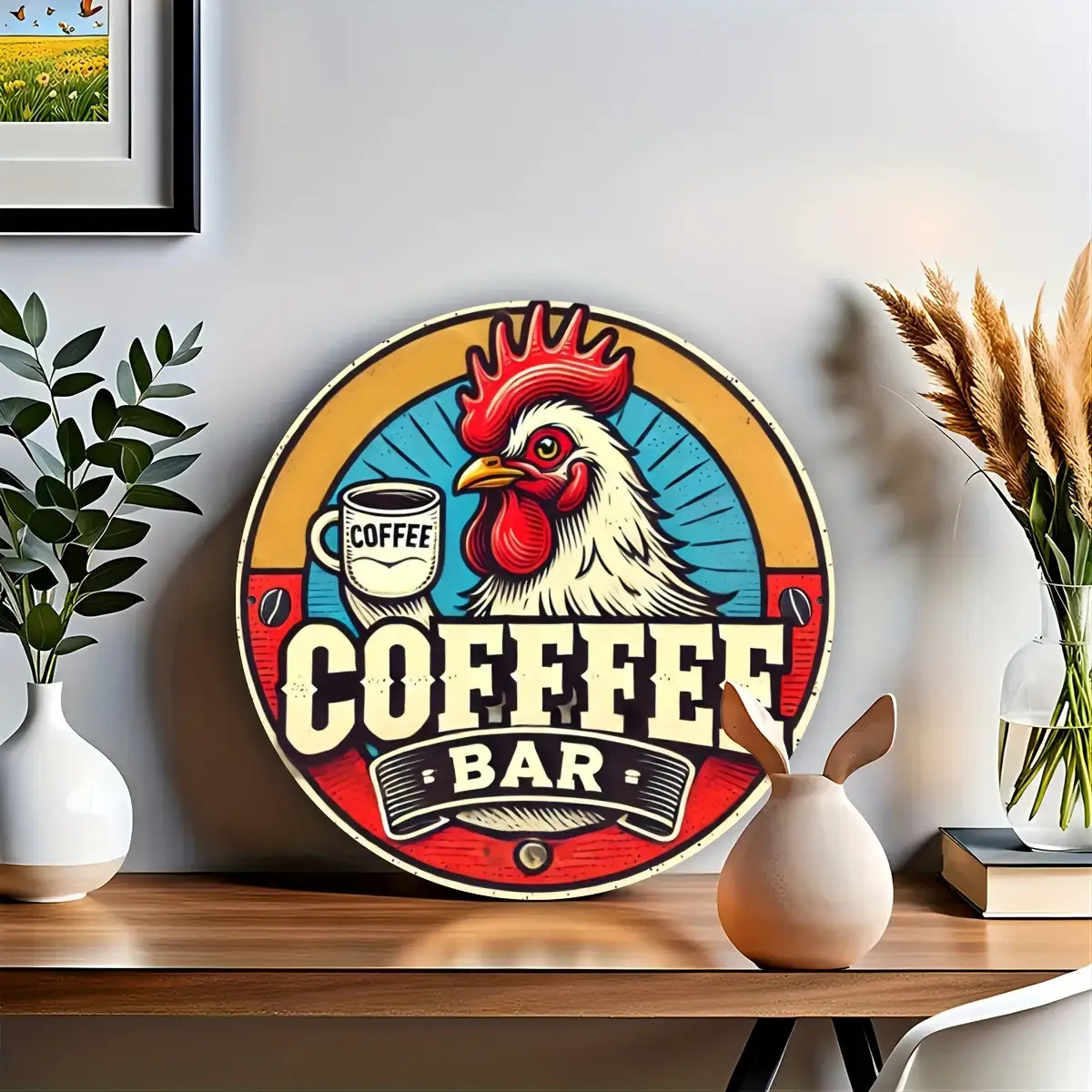 2D ヴィンテージアルミサイン |   レトロな雄鶏がコーヒ - Home Bar And Coffee のレビューと価格