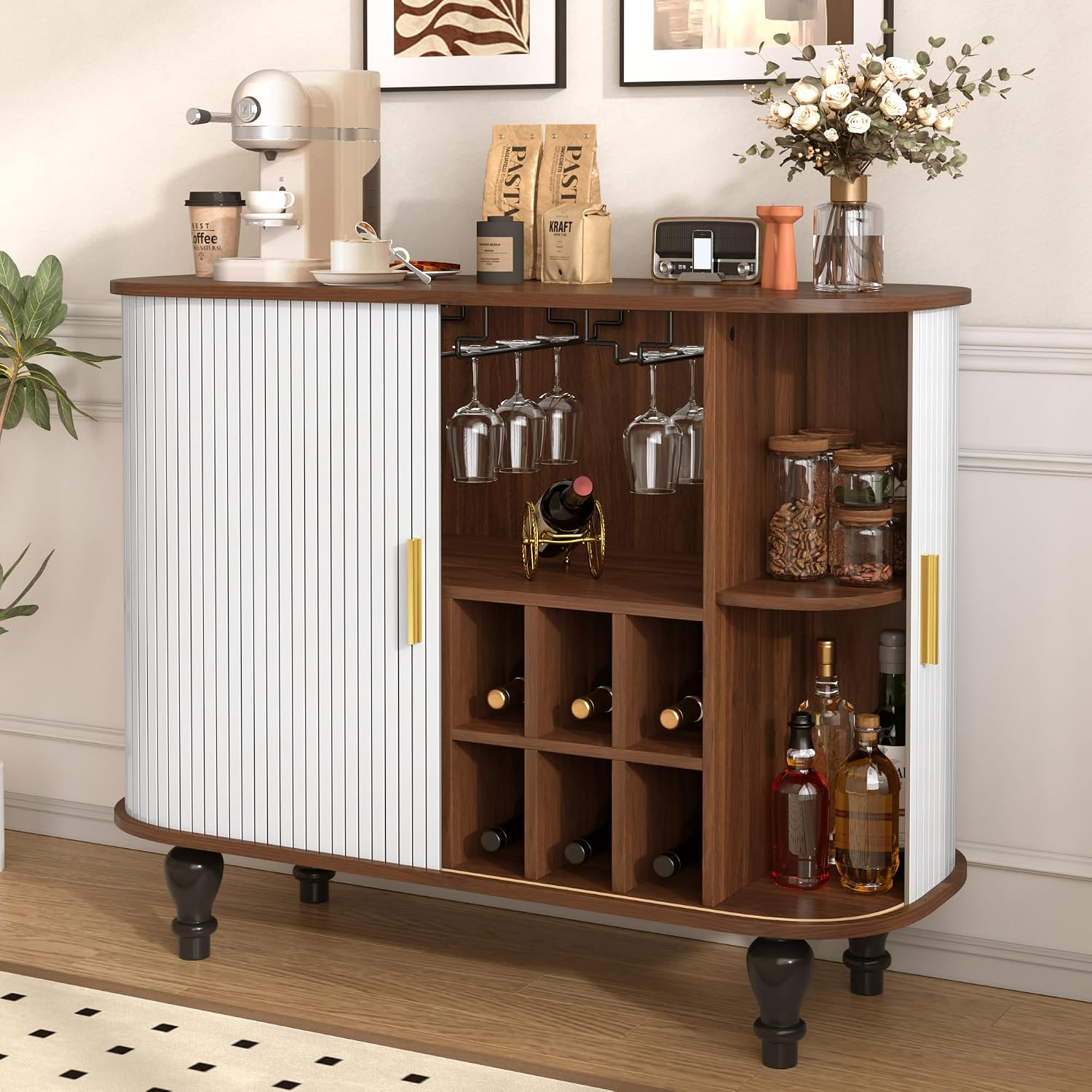ホワイトバーキャビネット、ワインラック6個とグラスホルダー3 - Home Bar And Cabinet のレビューと価格