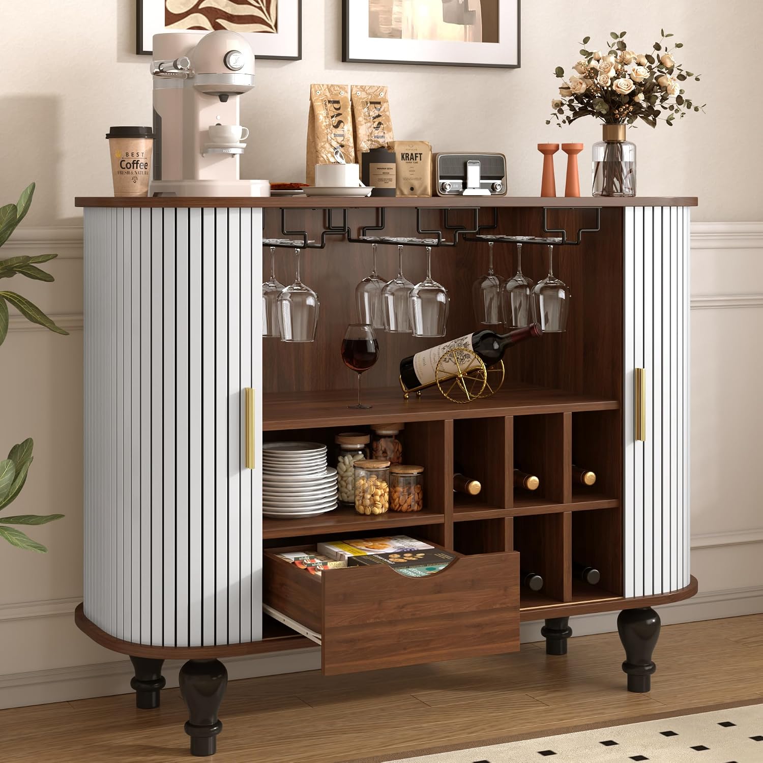 ホワイトバーキャビネット、ワインラック6個とグラスホルダー3 - Home Bar And Cabinet のレビューと価格
