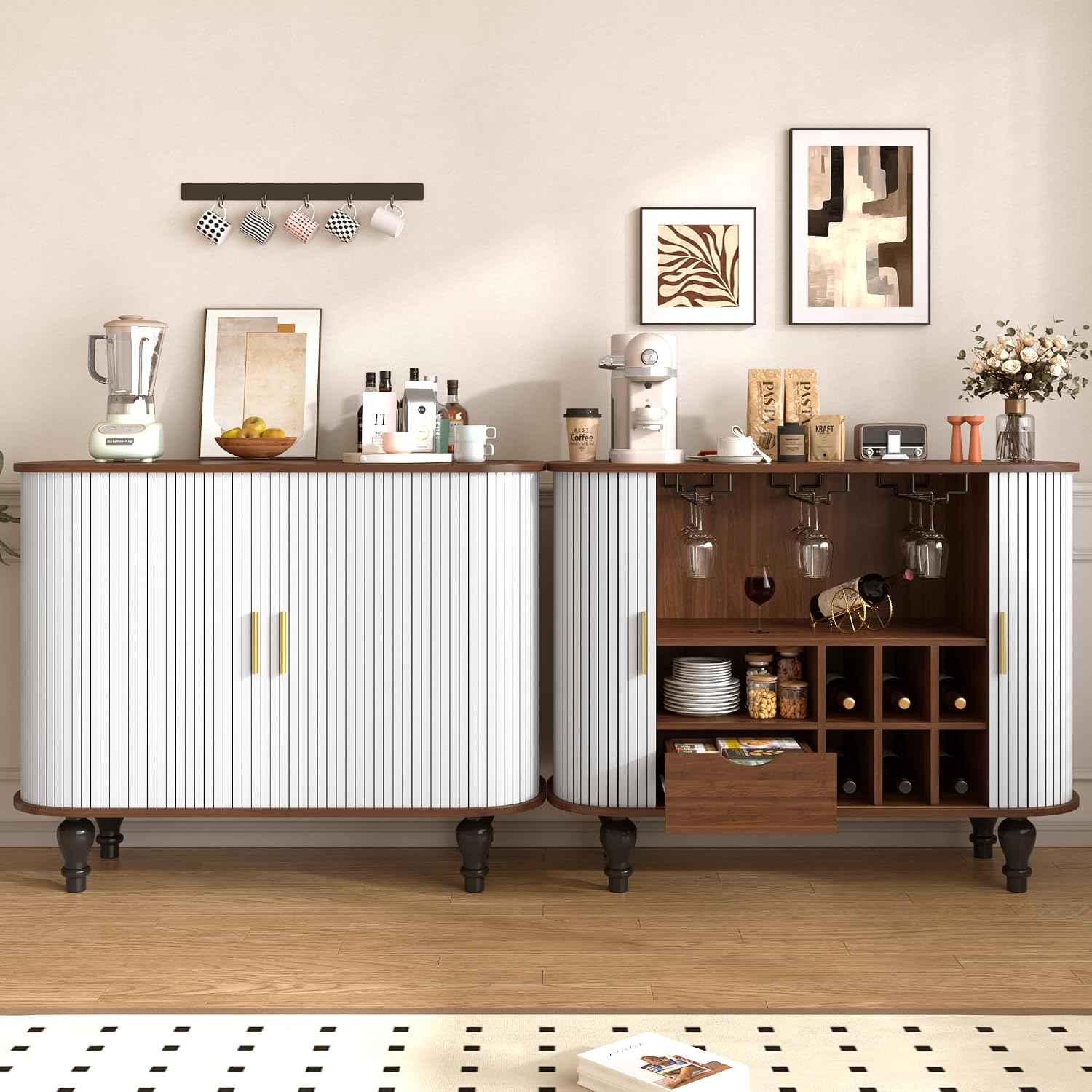 ホワイトバーキャビネット、ワインラック6個とグラスホルダー3 - Home Bar And Cabinet のレビューと価格