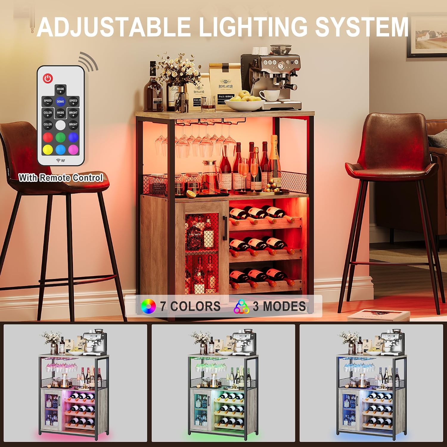 3段式ワインバーキャビネット、LEDライト付き、調整可能な収 - Home Bar And Cabinet のレビューと価格