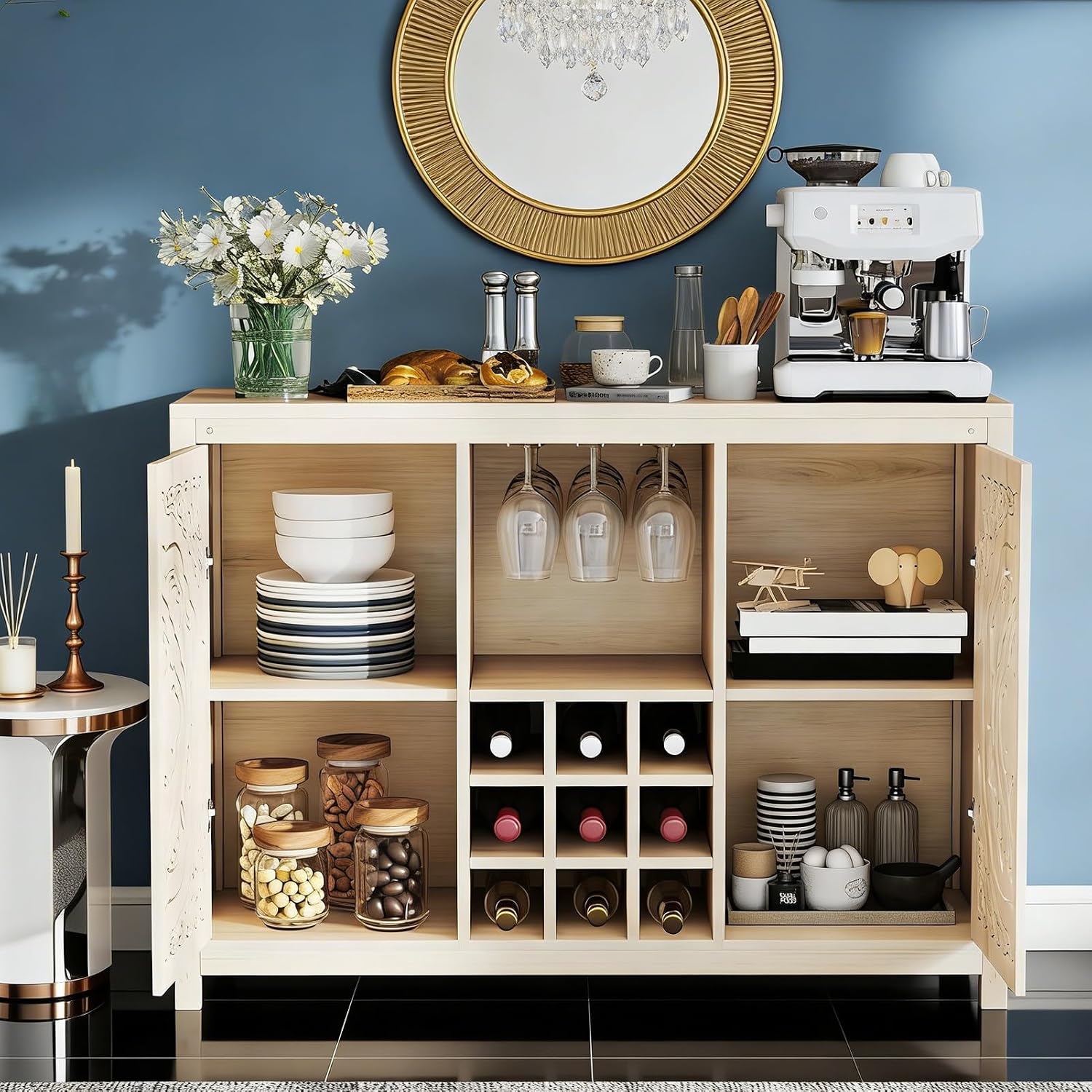 木製バーキャビネット、調節可能なワインラックと収納付き、リビ - Home Bar And Cabinet のレビューと価格