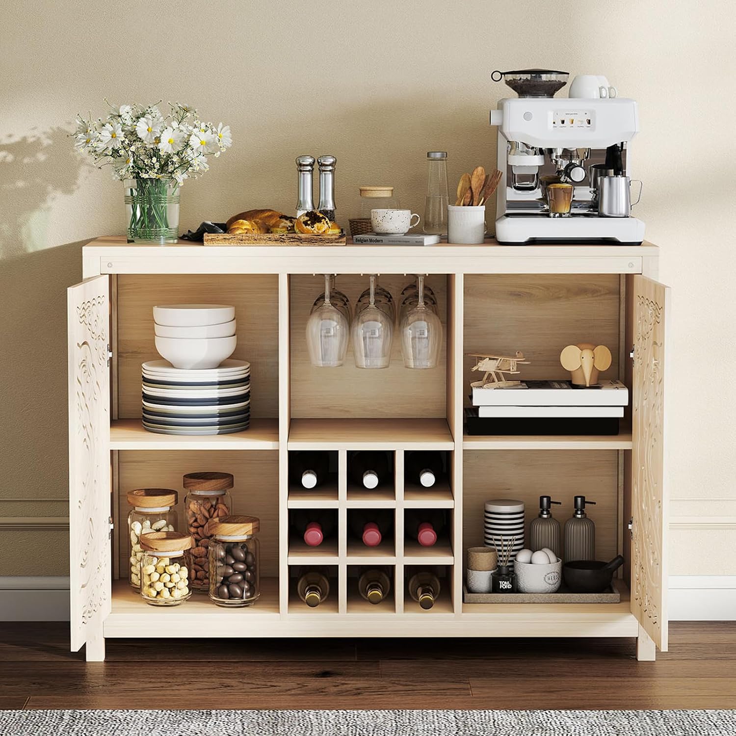 木製バーキャビネット、調節可能なワインラックと収納付き、リビ - Home Bar And Cabinet のレビューと価格